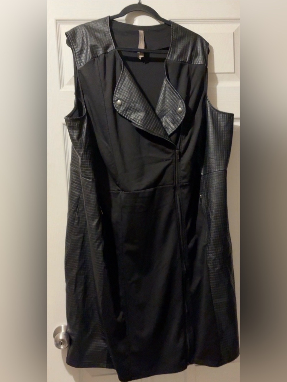Plus Size 4X Black Moto Dress Faux Leather Panel Asymmetrical Zip
